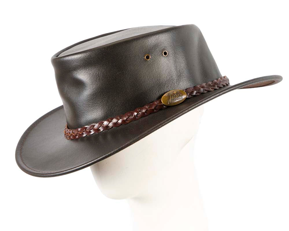 Brown Australian Waxed Leather Bush Outback Jacaru Hat-0