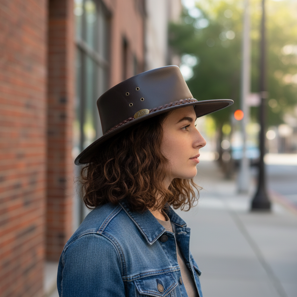 Aurelia Sombrero Cuero Australiano Marrón Icara Beaumont - Australian Leather Hats - vista 5 (LARGE (59-60cm))