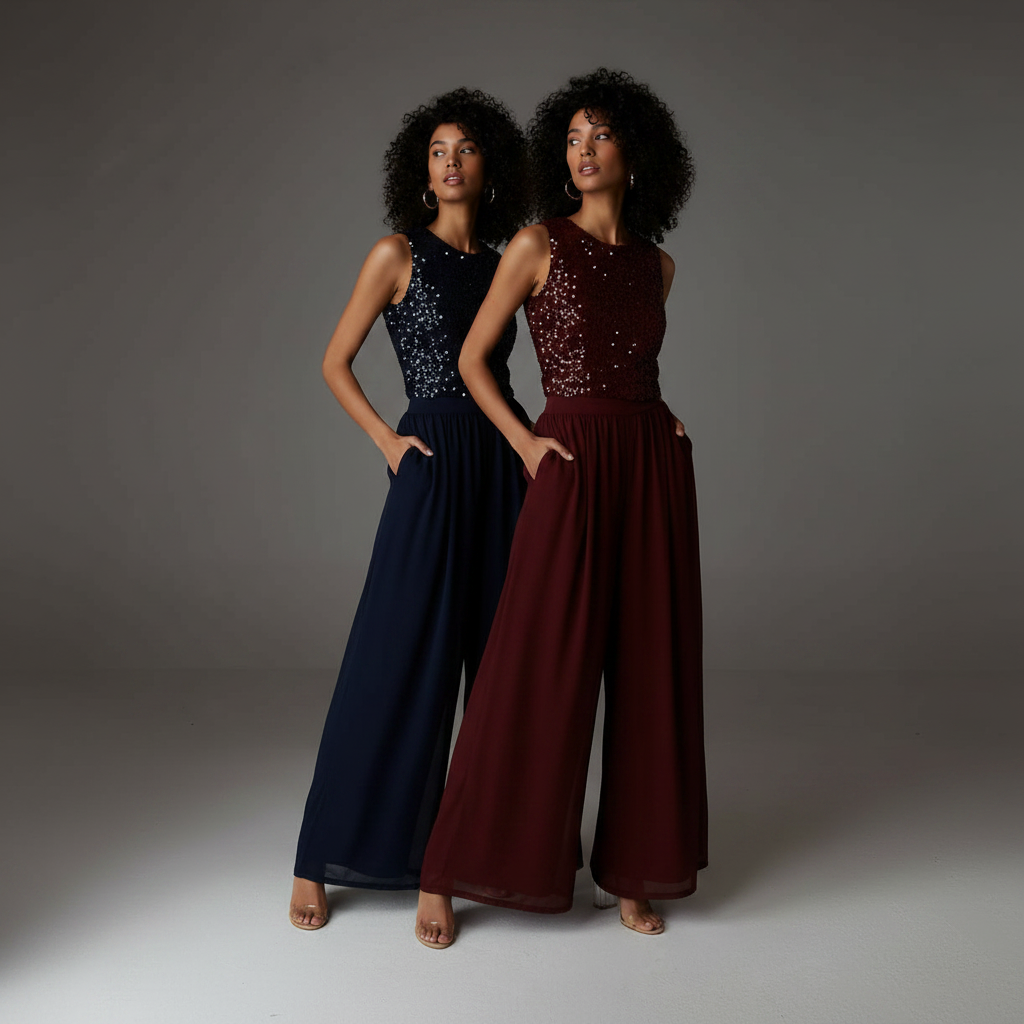 Mono Lentejuelas Wide leg Azul Marino Icara Beaumont - CEYLAN - vista 4 (XS)