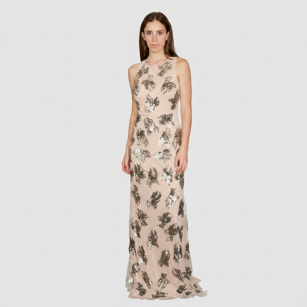 Vestido Largo Floral con Brillos – Elegancia Sofisticada
