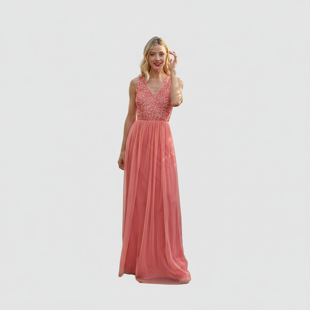 Vestido Largo Elegante con Realce de Brillo – Estilo Único