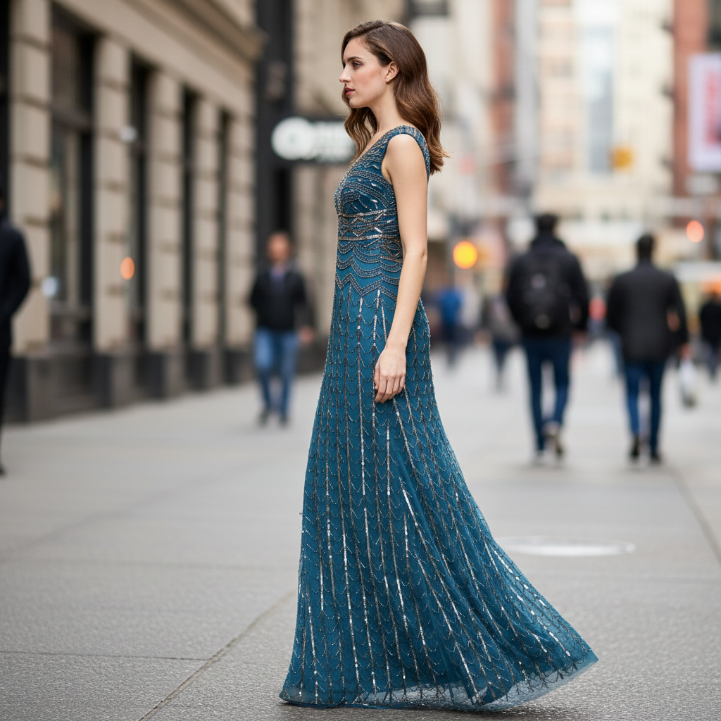 Vestido Largo Brillante – Elegancia Contemporánea