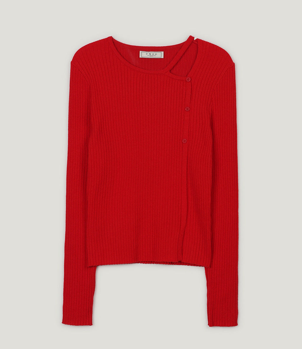 [TWEE] Marlon Asymmetrical Slit Button Long Sleeve Knit-5