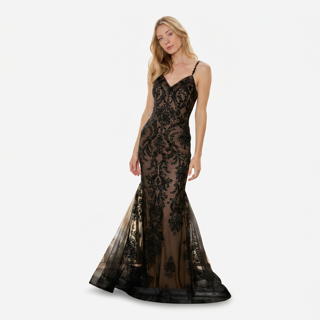 Vestido Largo Elegante con Detalles de Encaje