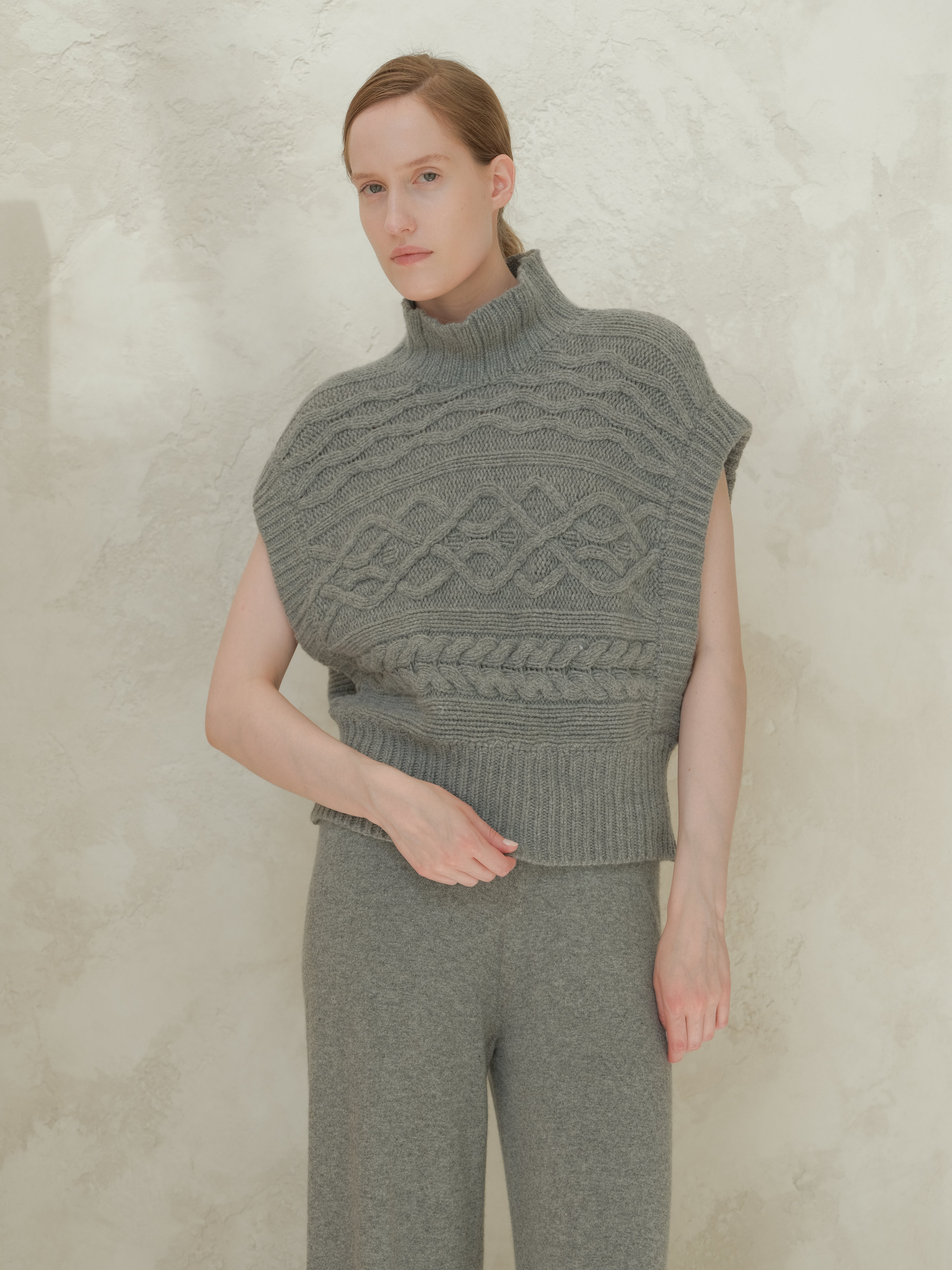 Túnica de Maxi Trenzado en Mezcla de Cachemira