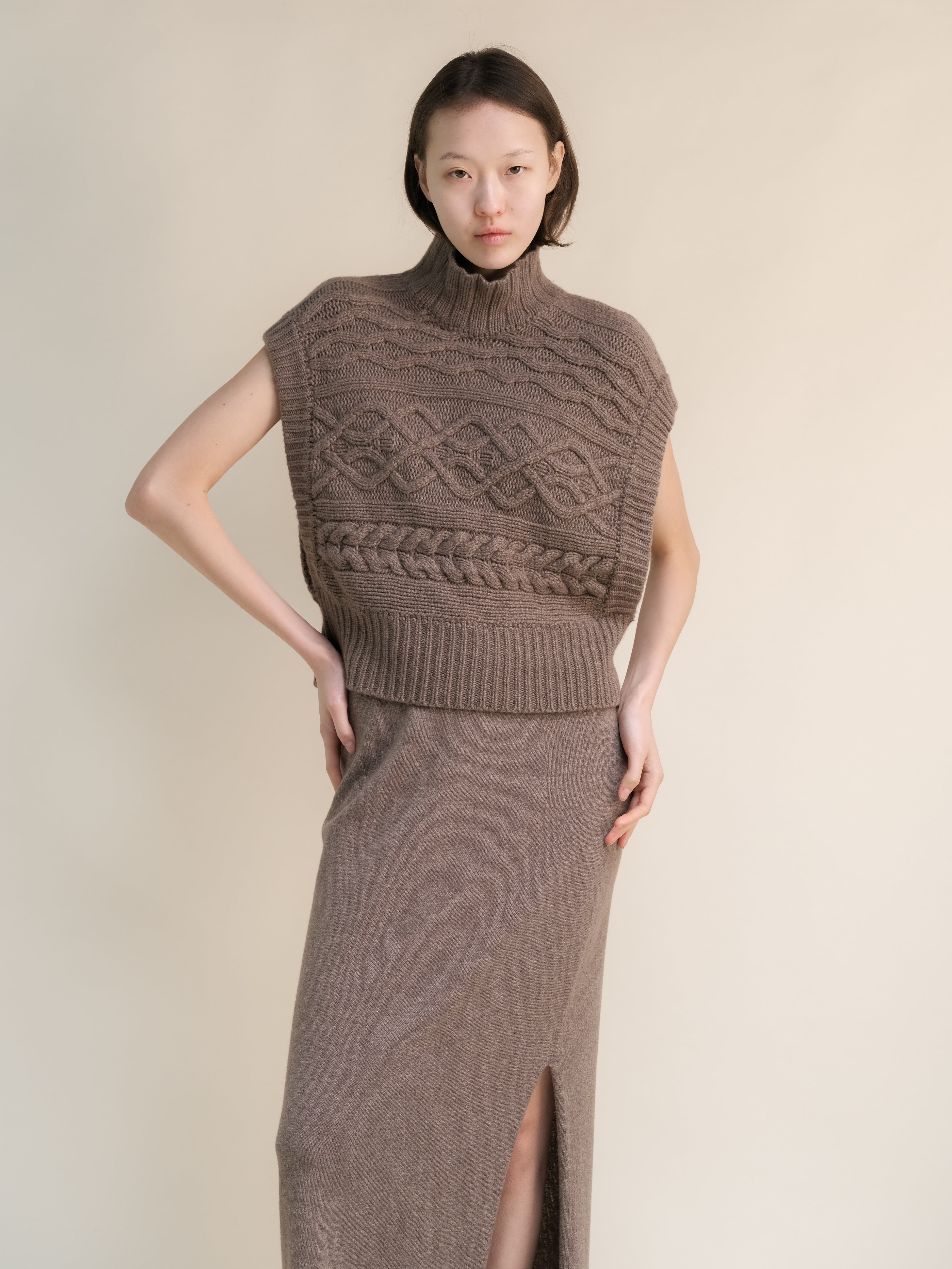 Túnica de Maxi Trenzado en Mezcla de Cachemira