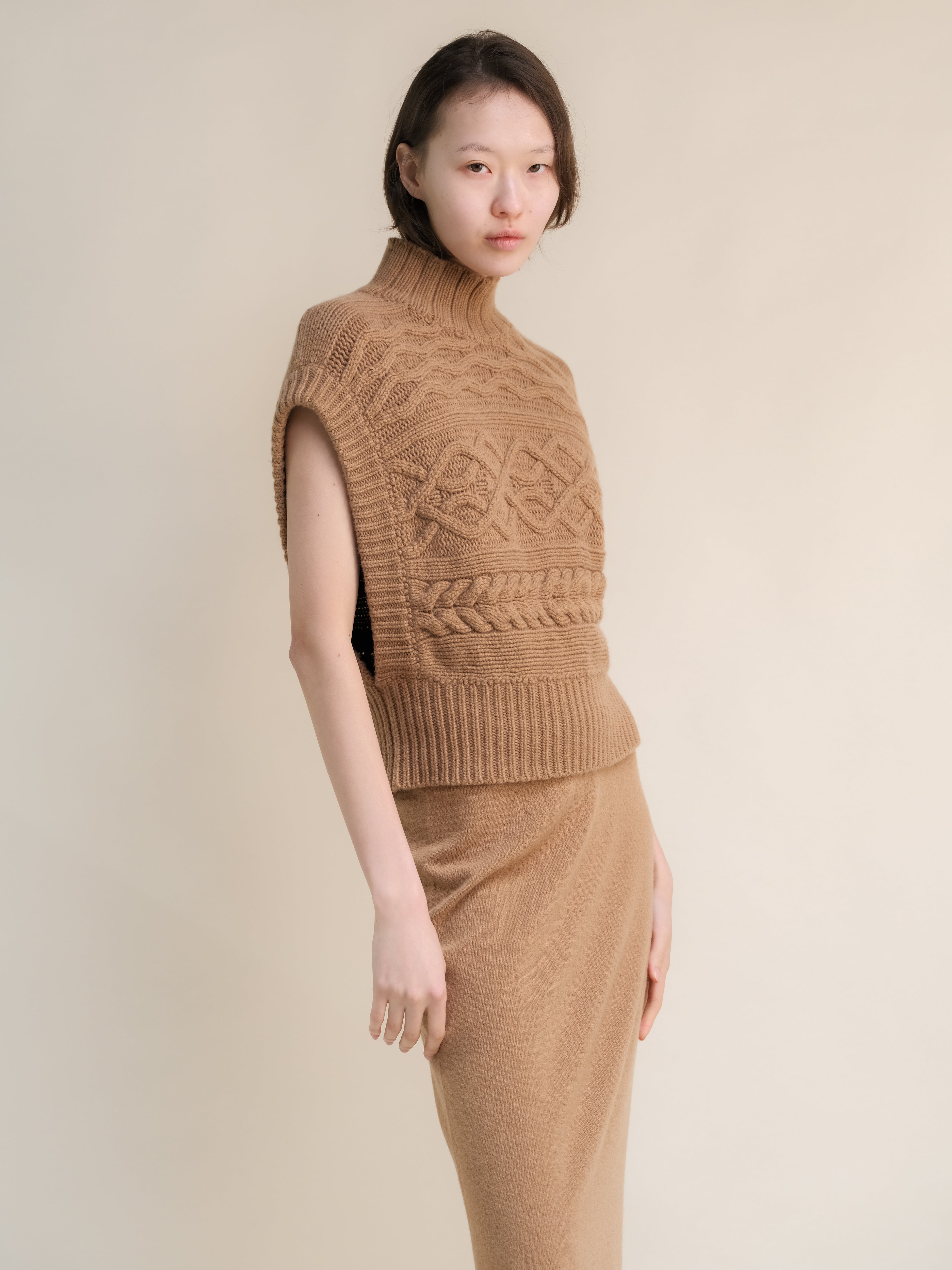 Túnica de Maxi Trenzado en Mezcla de Cachemira