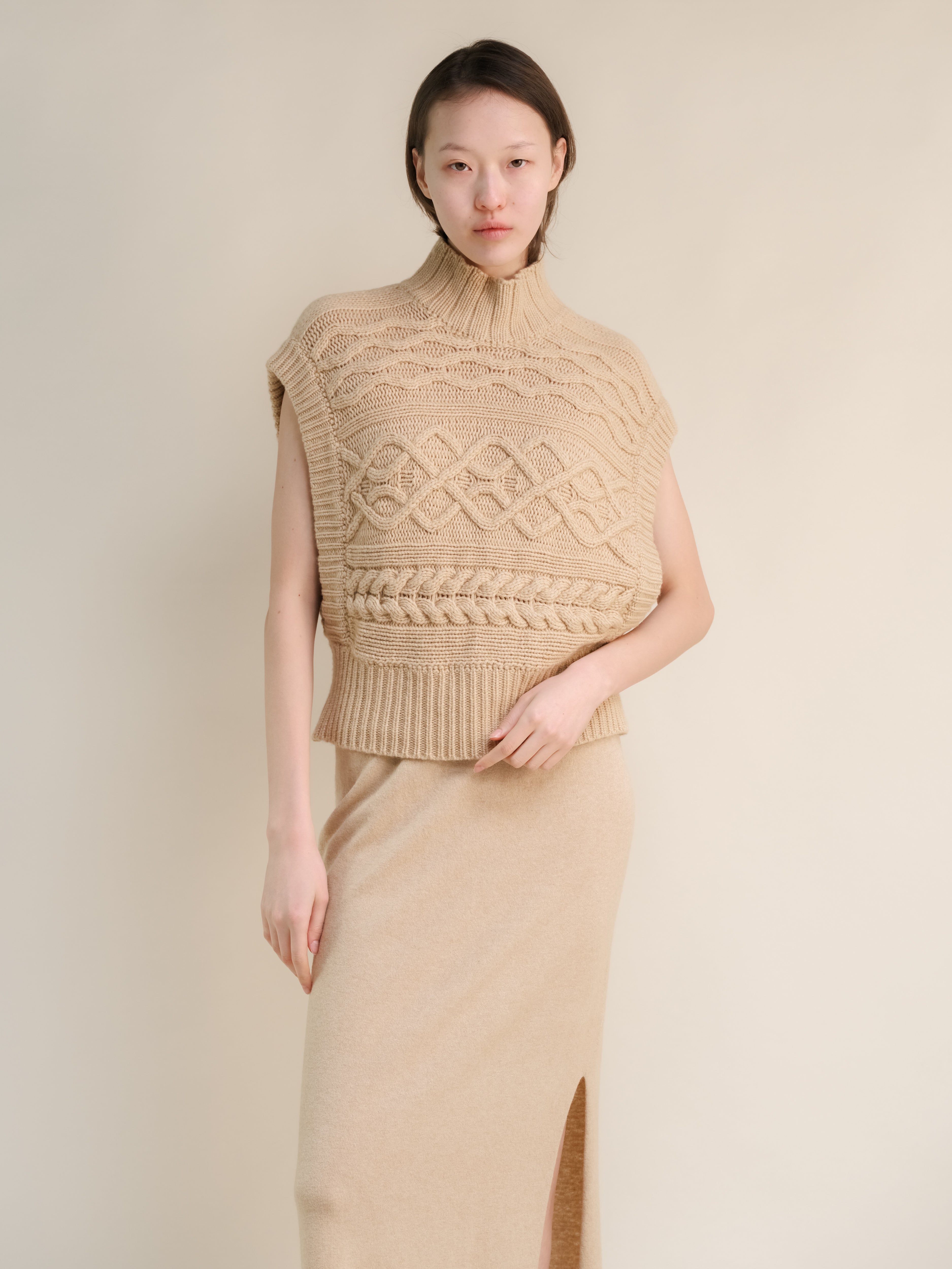 Túnica de Maxi Trenzado en Mezcla de Cachemira