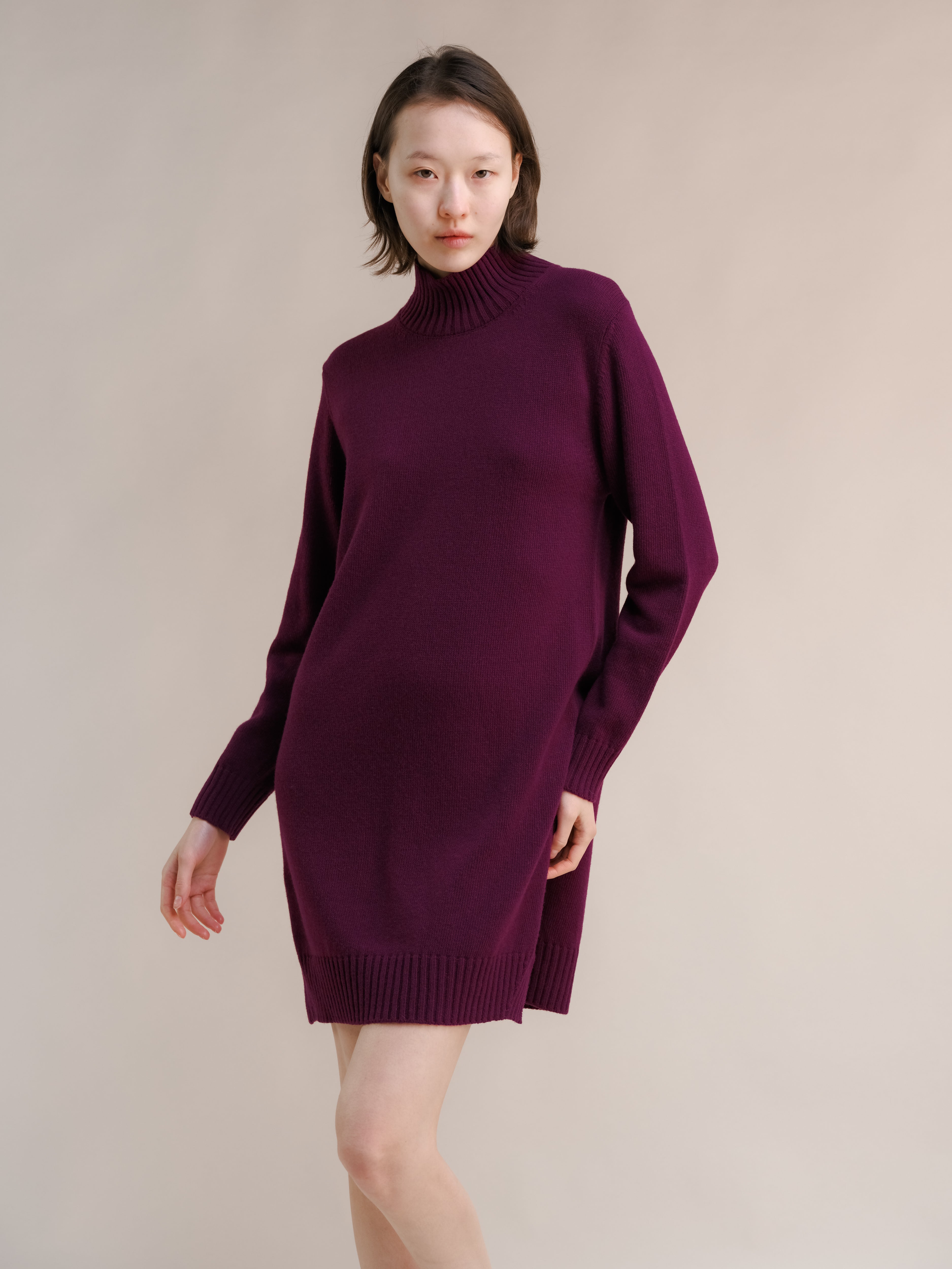 Vestido Midi de Cuello Alto en Mezcla de Cashmere