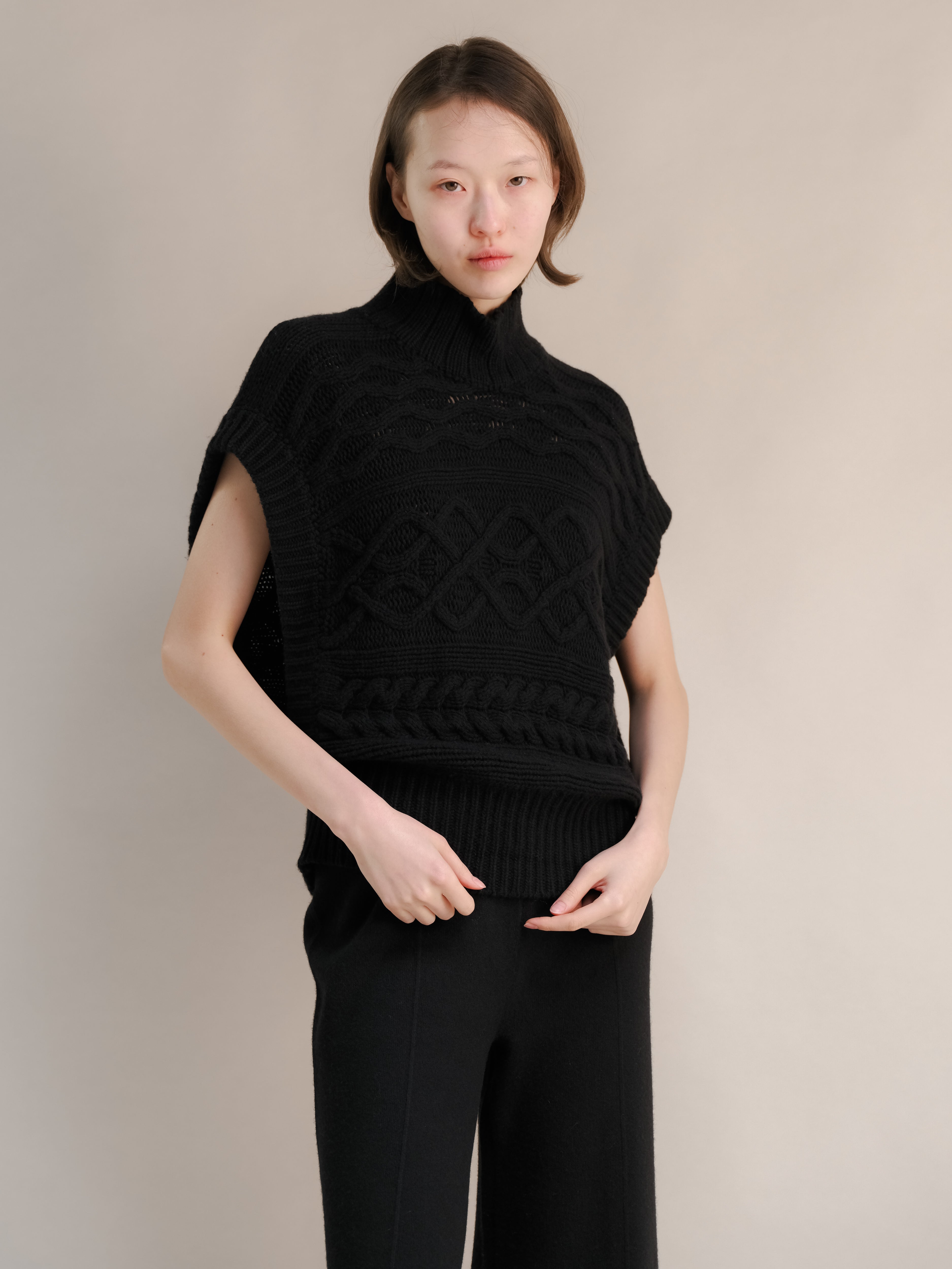 Túnica de Maxi Trenzado en Mezcla de Cachemira