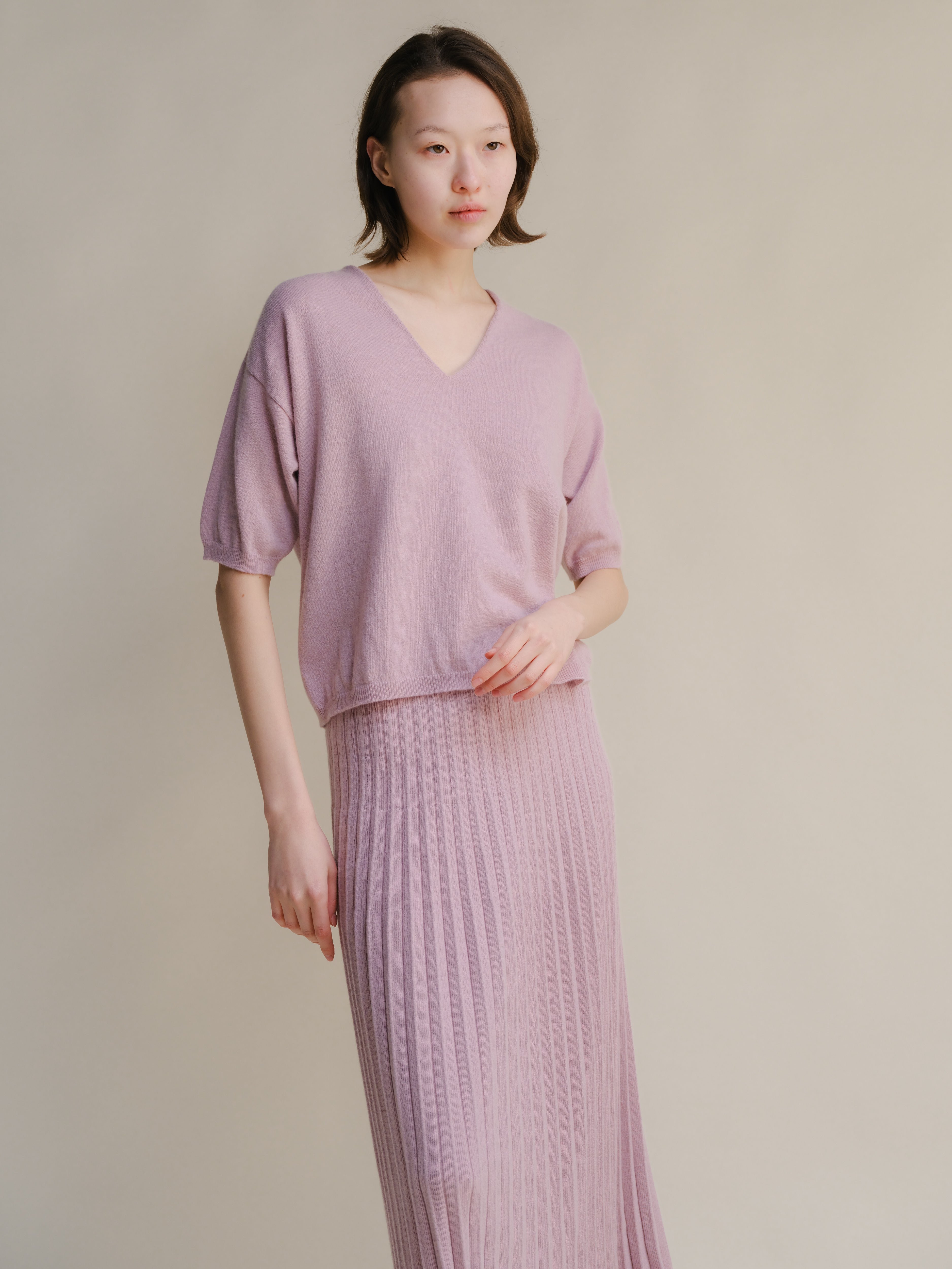 Camiseta de Cashmere Mezcla con Escote en V