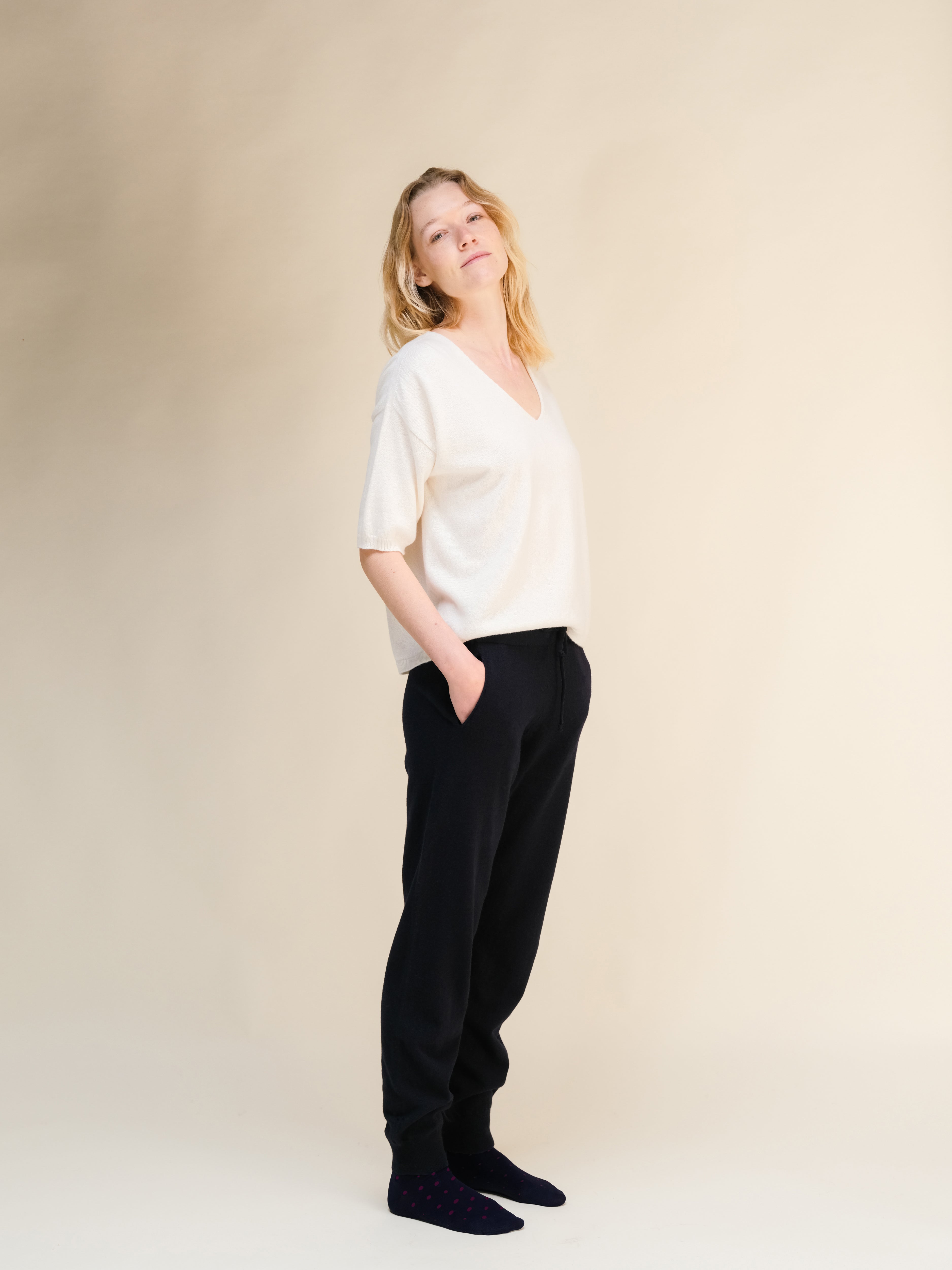 Camiseta de Cashmere Mezcla con Escote en V