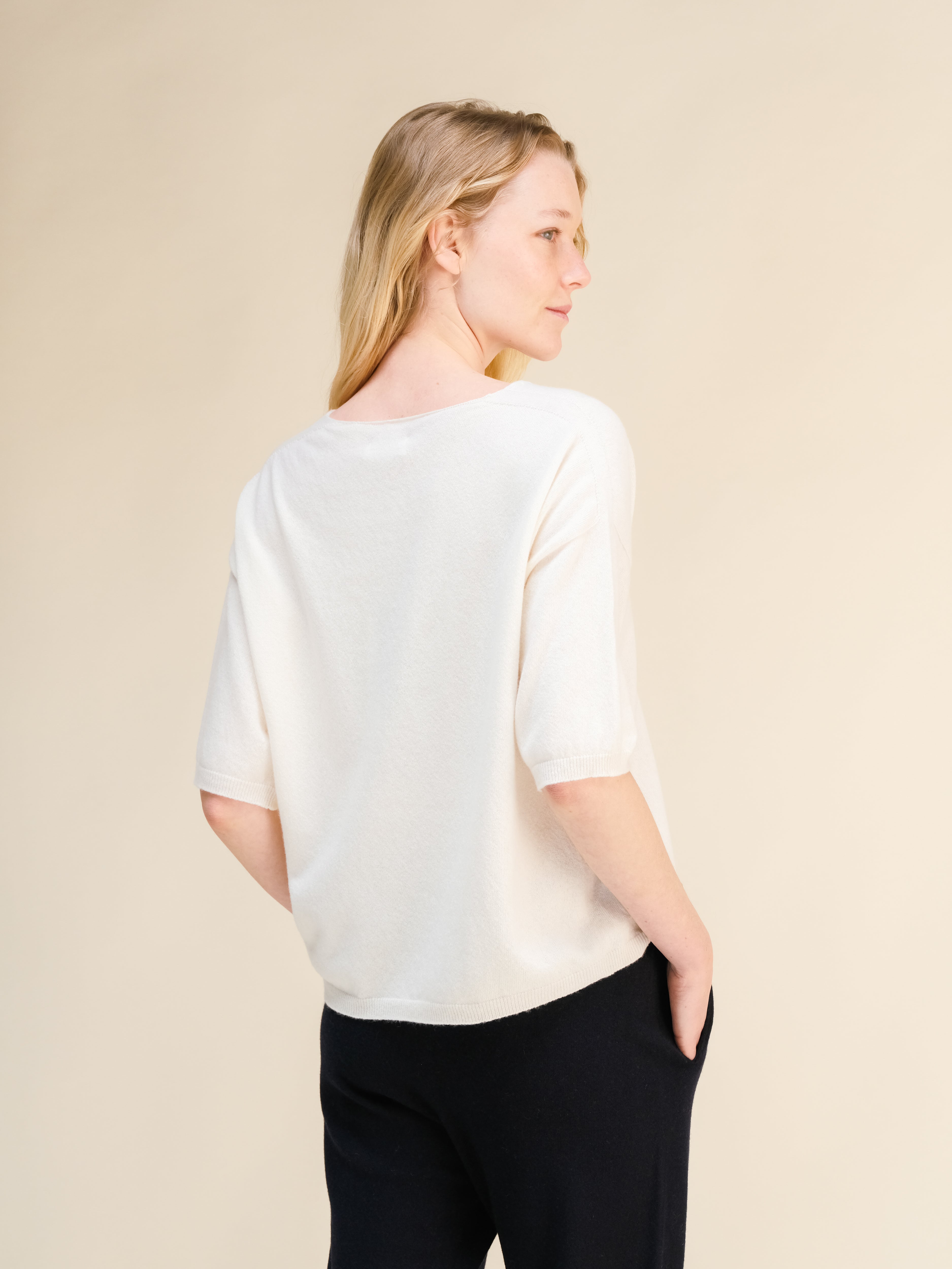 Camiseta de Cashmere Mezcla con Escote en V