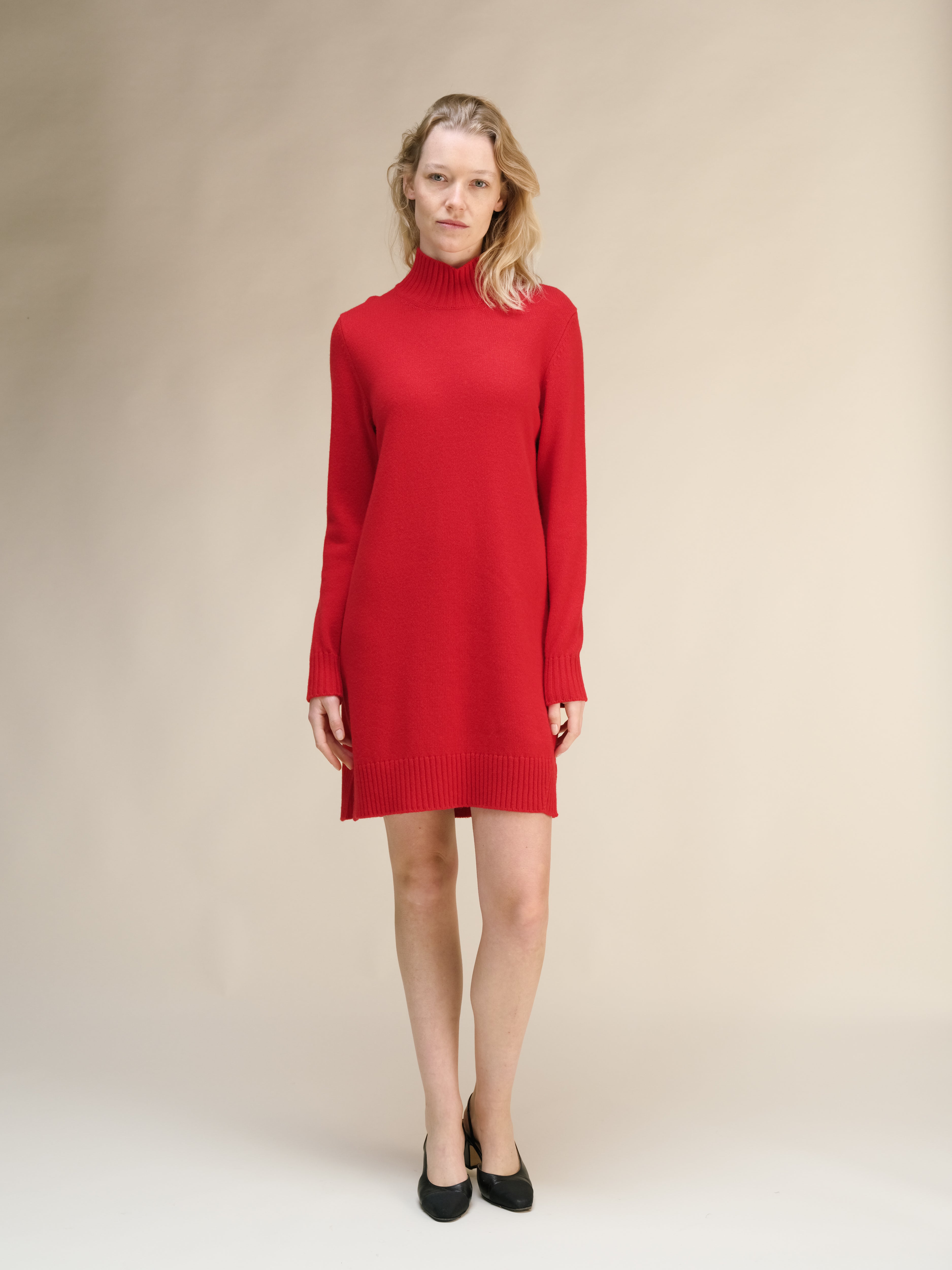 Vestido Midi de Cuello Alto en Mezcla de Cashmere
