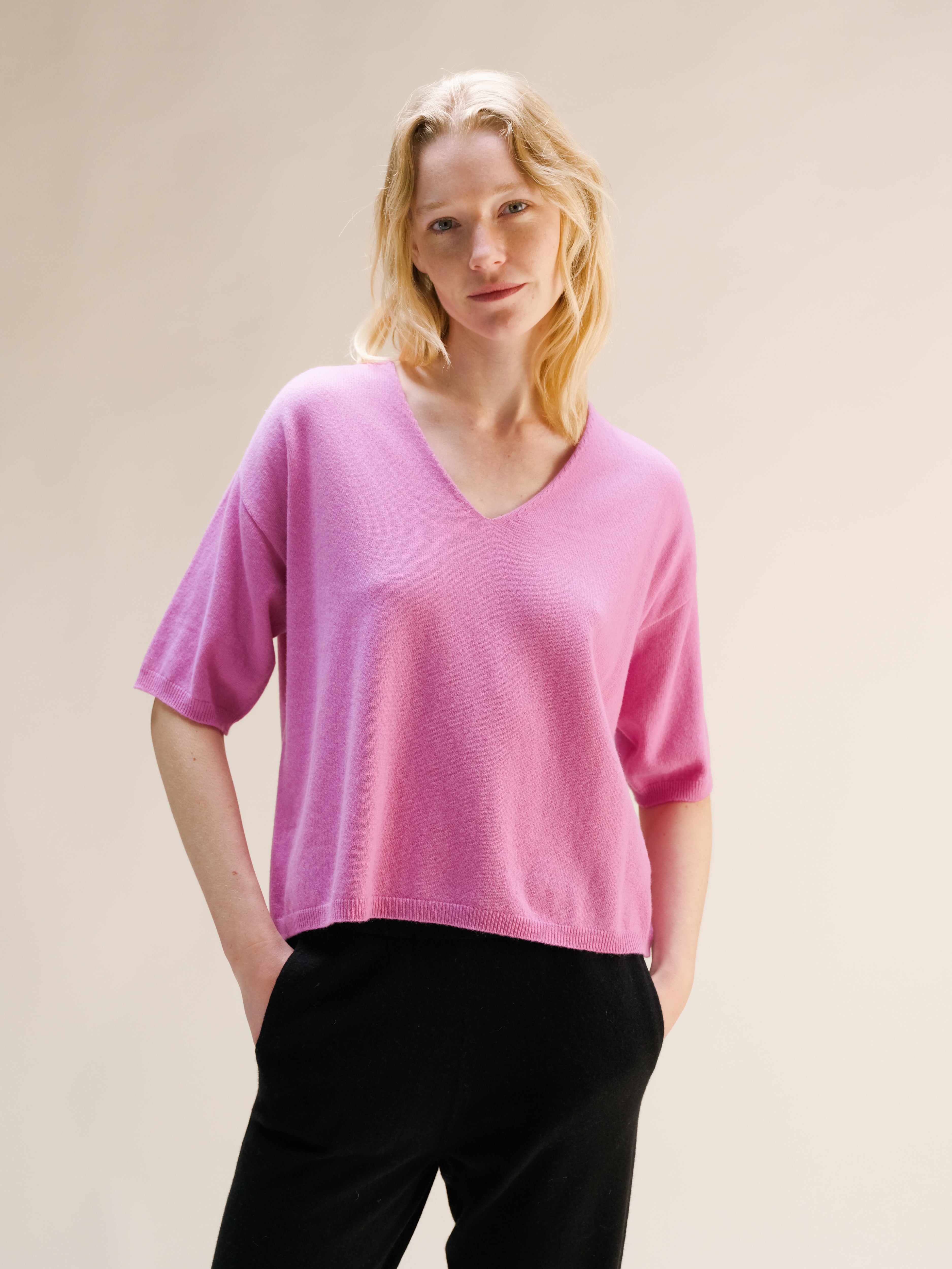 Camiseta de Cashmere Mezcla con Escote en V