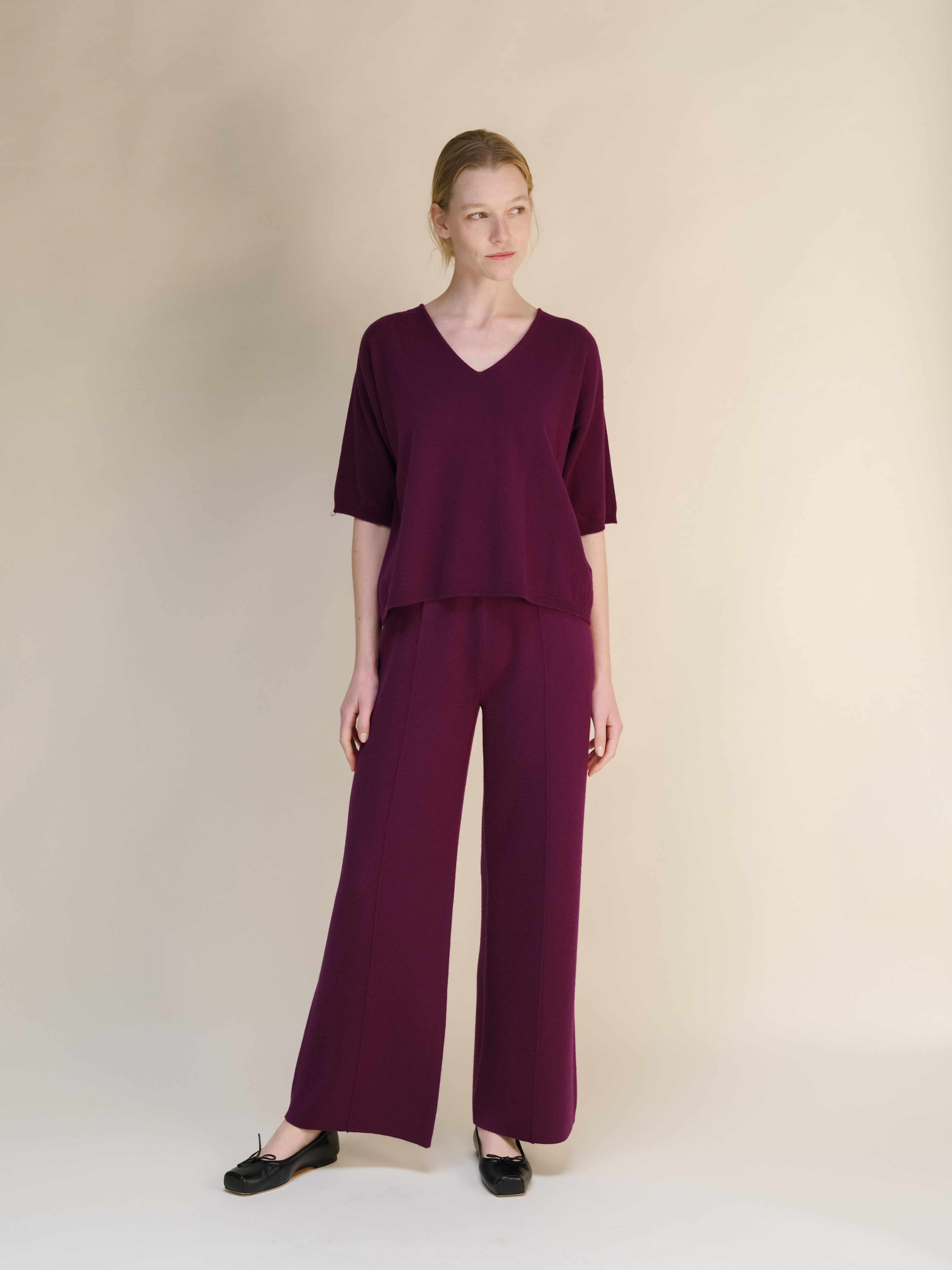 Camiseta de Cashmere Mezcla con Escote en V