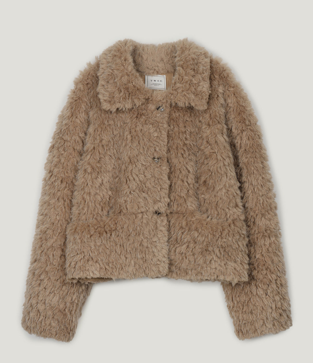 [TWEE] Chaqueta de Piel con Cuello de Borreguito
