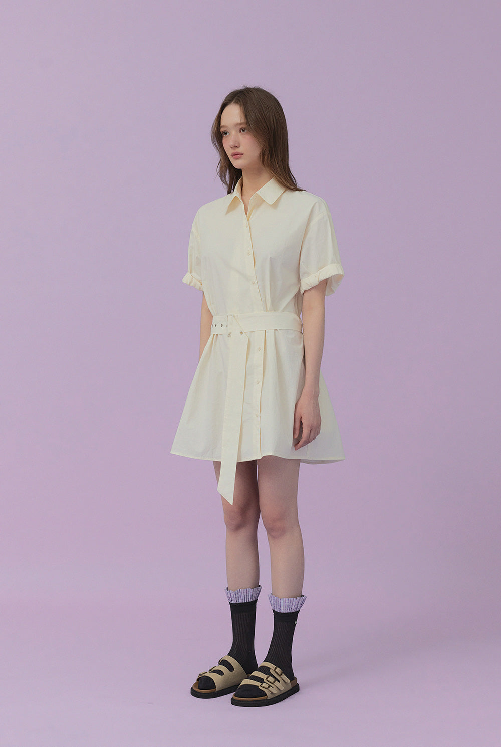 [TWEE] Lovin Roll-Up Shirt Dress (Belt Set)