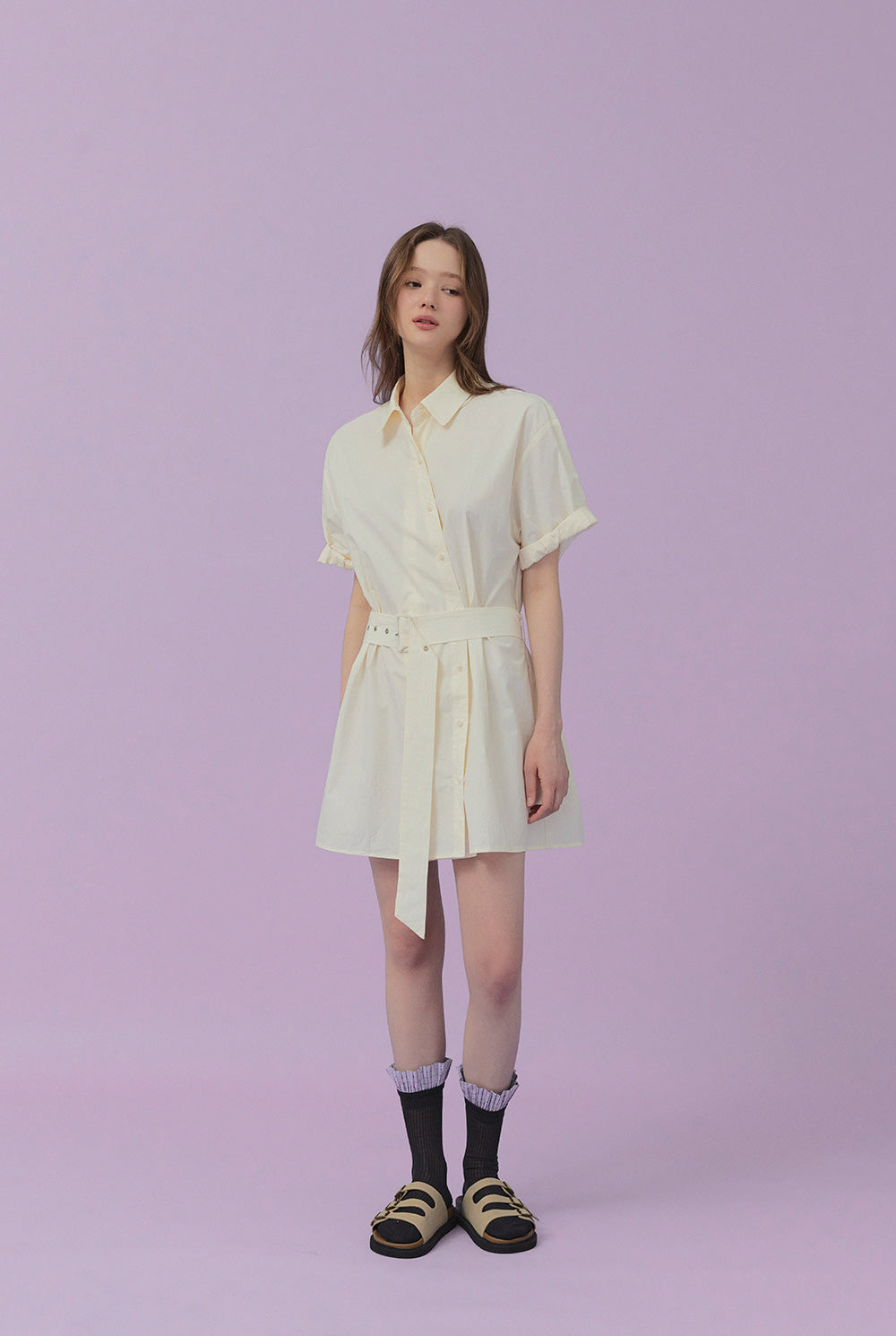 [TWEE] Lovin Roll-Up Shirt Dress (Belt Set)