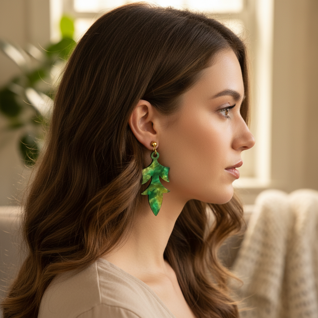 Naila| Pendientes Mármol Verde Amarillo