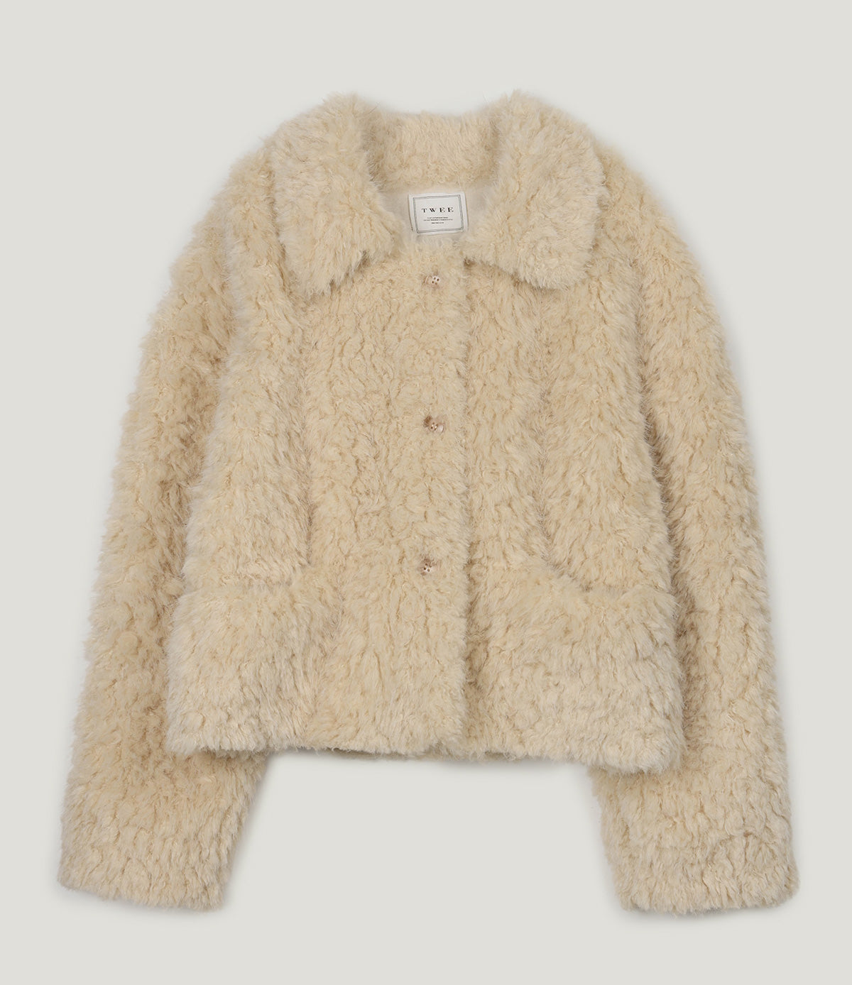 [TWEE] Chaqueta de Piel con Cuello de Borreguito