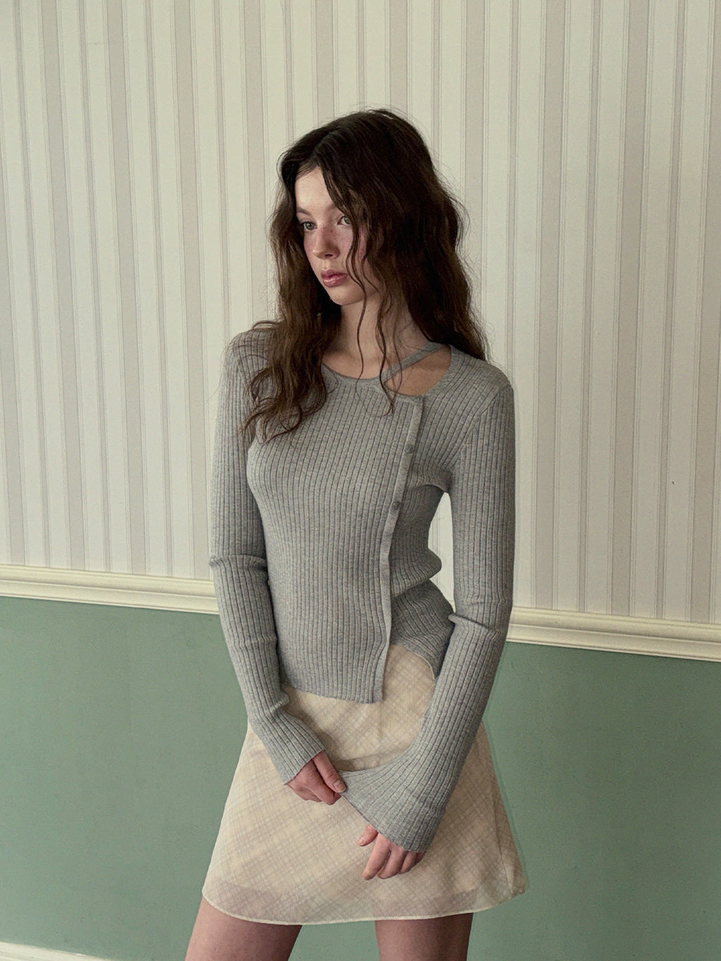 [TWEE] Marlon Asymmetrical Slit Button Long Sleeve Knit-0