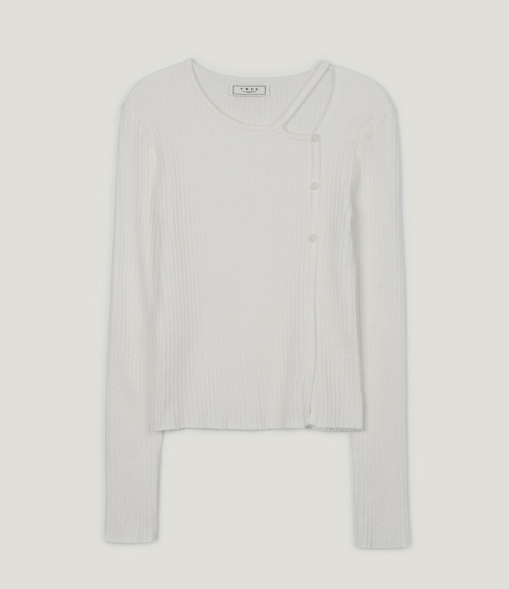 [TWEE] Marlon Asymmetrical Slit Button Long Sleeve Knit-6
