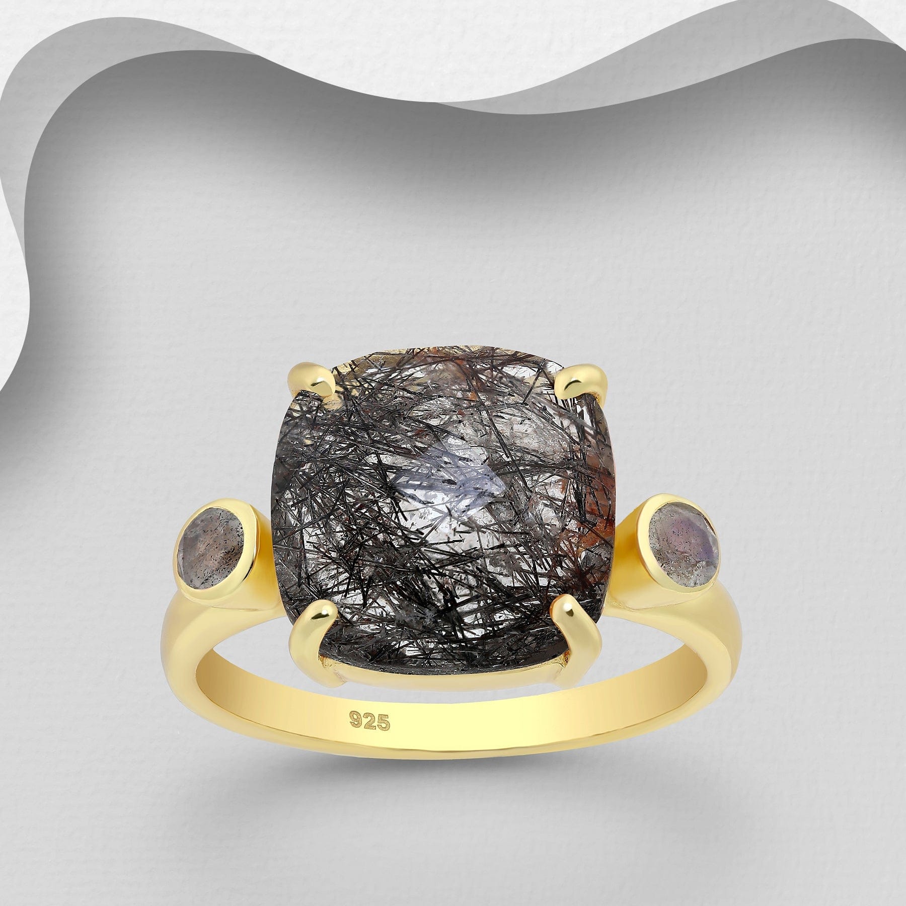 Ring Nebbia - Sterling Silver Rutilated Quartz & Labradorite Ring-3