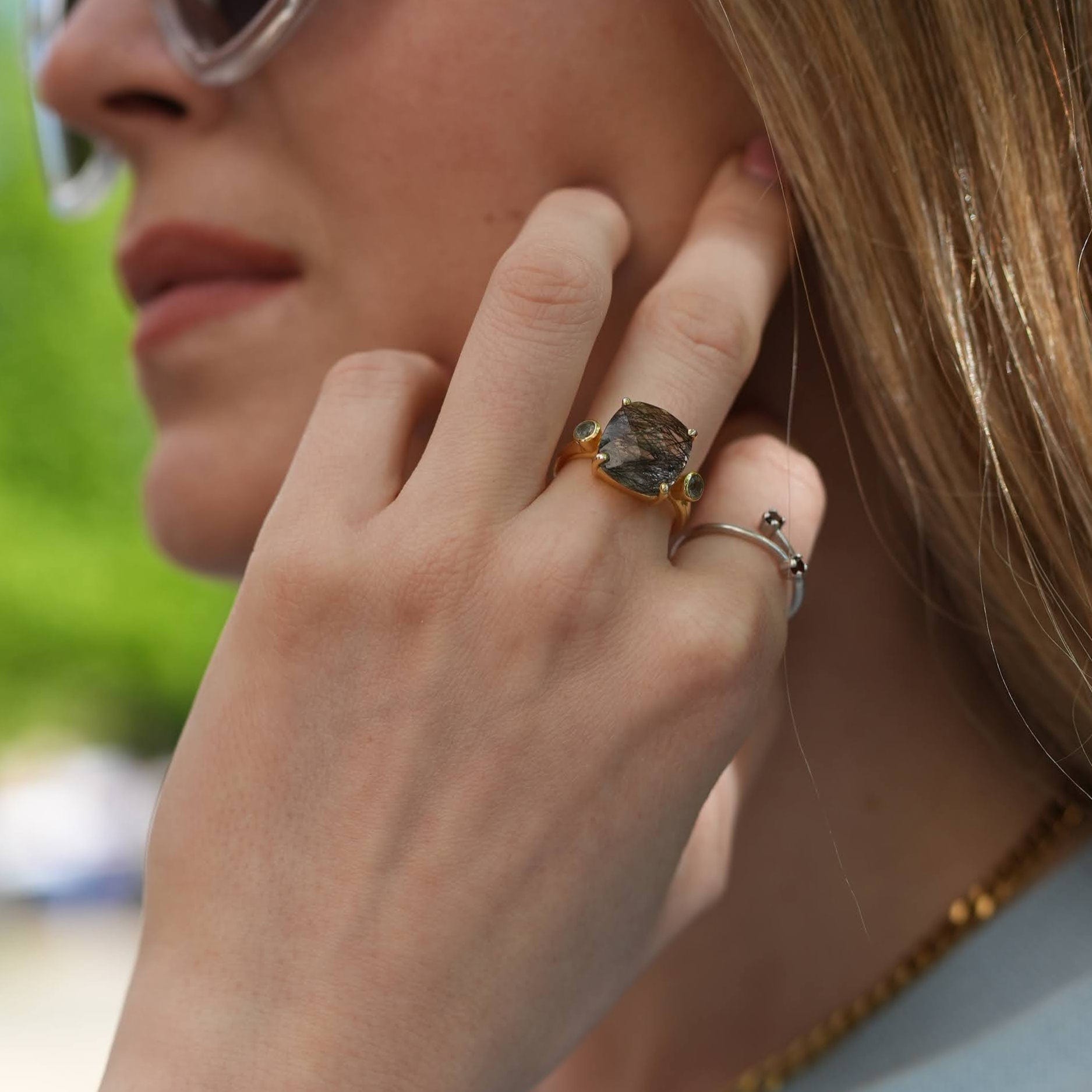 Ring Nebbia - Sterling Silver Rutilated Quartz & Labradorite Ring-1