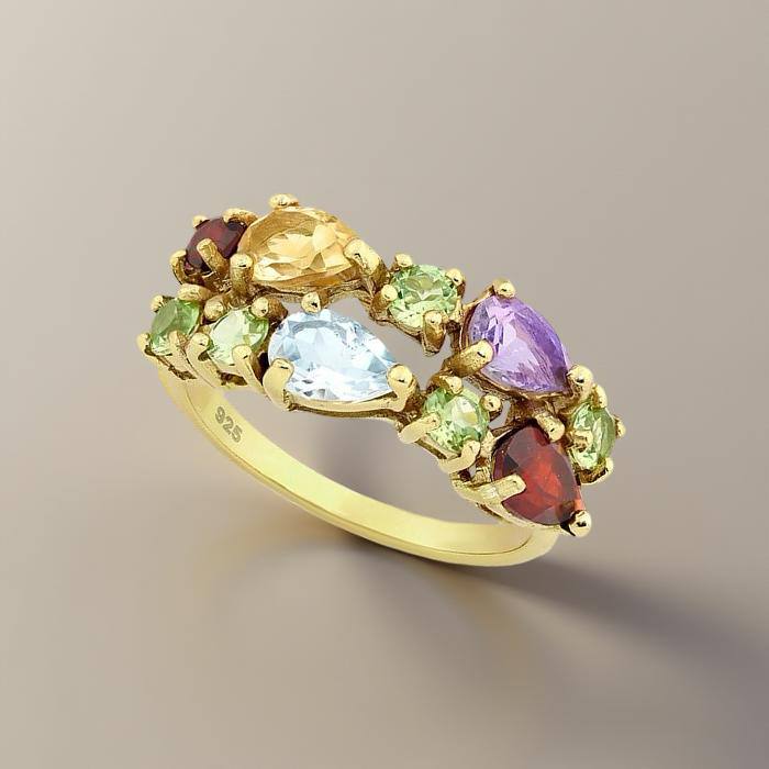 Ring Santa Maria - Sterling Silver Multi-Gemstone Gold Plated Ring-0